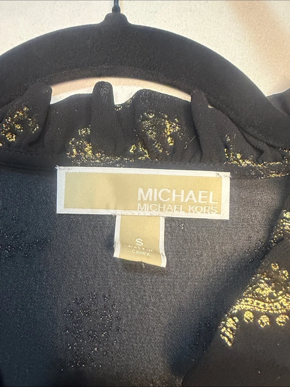 Michael Kors Black Blouse with Gold Paisley Foil